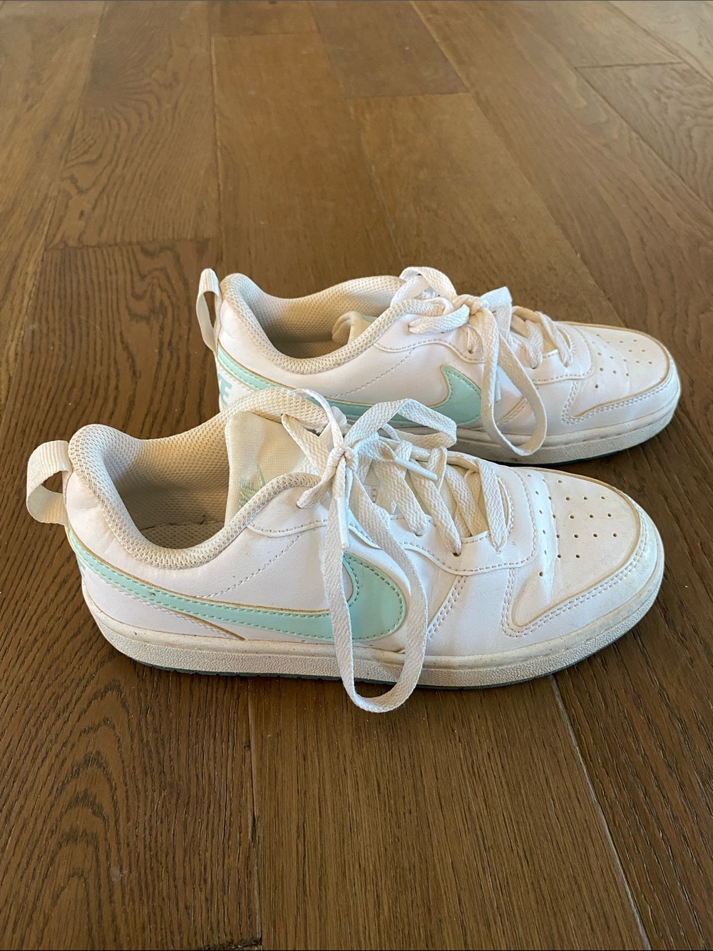 Nike Kids White Sneakers with Mint Swoosh - Low Top